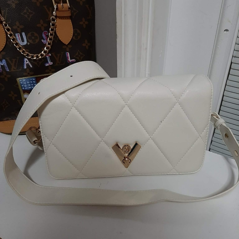VALENTINO ORLANDI Cream Quilted V-Lock Flap Bag | Chanel-Inspired